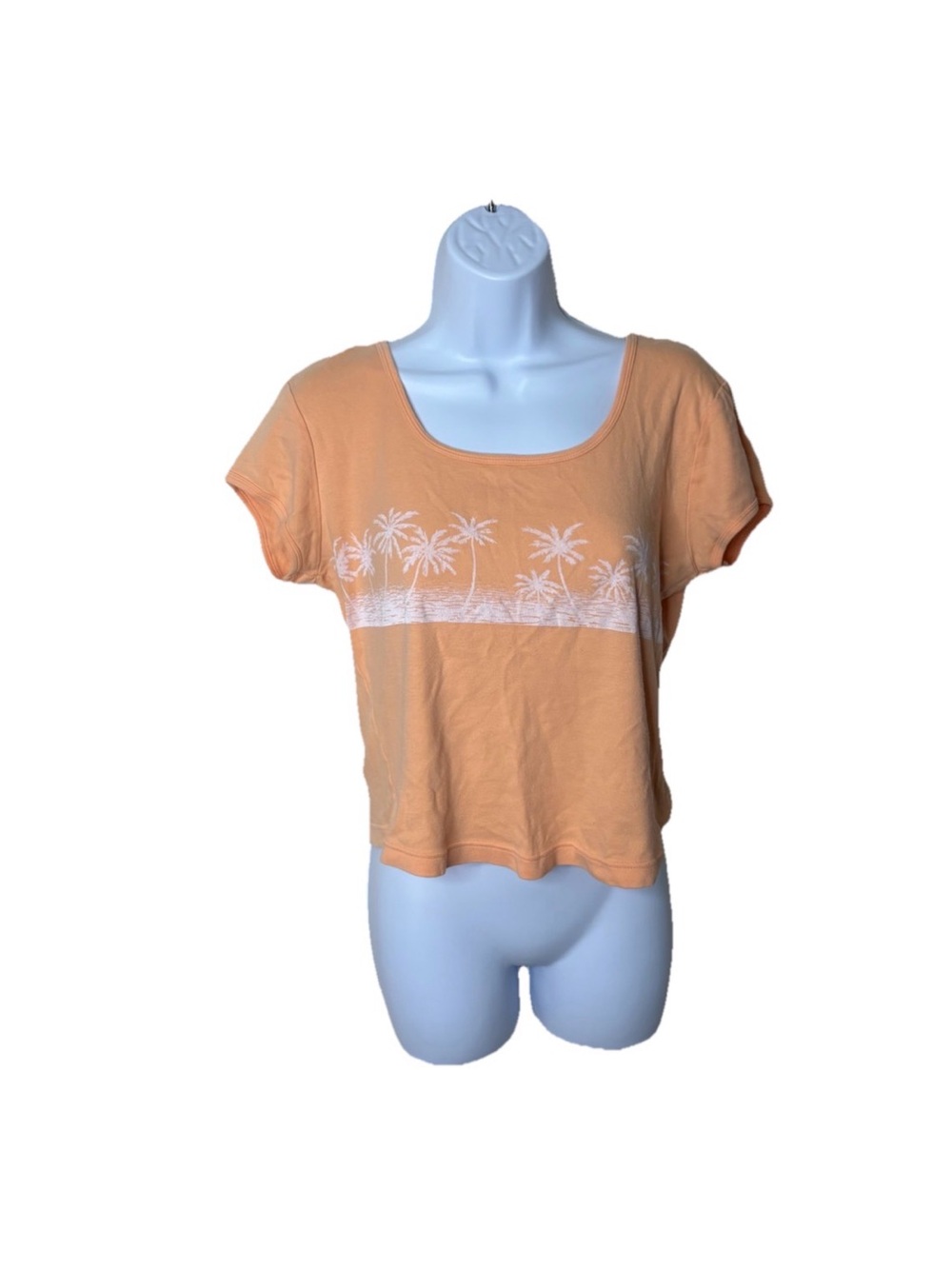 Abercrombie & Fitch Vintage Orange Y2K Palm Tree Baby Tee Scoop Neck Size L - Picture 2 of 4